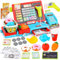 JoyGrow Elektronische Kasse Kinder Rollenspiel Supermarkt Spielzeug Kaufladen Kaufmannsladen Zubehör Registrierkasse Supermarktkasse mit Geld,Lebensmittel, Geschenk für Kinder ab 3 Jahren (Blau)
