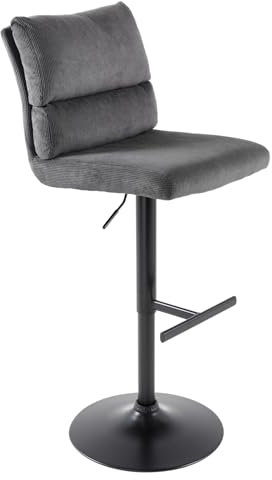 Riess Ambiente Höhenverstellbarer Barhocker Comfort grau Cord schwenkbar Barstuhl Fußablage verstellbar Tresenstuhl Samtstuhl Küchenstuhl