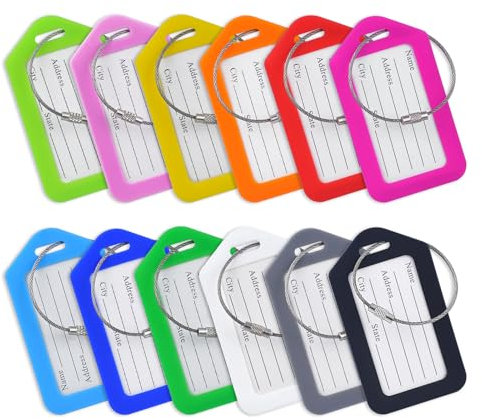 XHTXHT 12 Stück Premium Kofferanhänger mit Adressschild, Gepäckanhänger mit Edelstahldrahtschlaufe und Wasserdichtem PVC Namensschild, Kofferanhänger Flugreise für Reisetaschen, Koffer, Rucksäcke