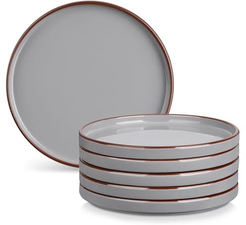 vancasso Serie VENUS Set de 6 Platos de Postre, Platos de Ensalada de Gres, Platos de Desayuno de 21,2 cm, Juego de Platos Llanos de Cerámica, Aptos para el Microondas y Lavavajillas, Colores Gris