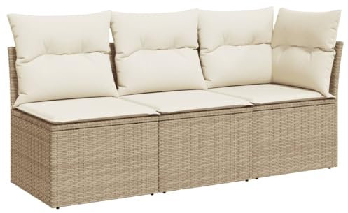 Makastle Outdoor Polyrattan Gartenlounge Sofa mit Kissen, Klein Sitzgruppe Gartenmöbel Set Ecklounge Ecksofa 3-Sitzer Gartensofa, Beige 62 x 62 x 69 cm