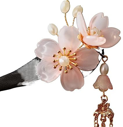 Accessoire de style Hanfu, ornements de cheveux Hanfu, bâton de cheveux chinois fleur gland épingle à cheveux fourchettes en bois de santal baguettes casque Hanfu vintage