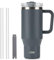 Klaraber Coffee Cup Travel Mug with Handle, 40oz Tumbler with Lockable Lid, Stainless Steel Vacuum Insulated Water Bottle with Straw, Leakproof & Portable Travel Cup for Hot and Cold Drinks (Grey)