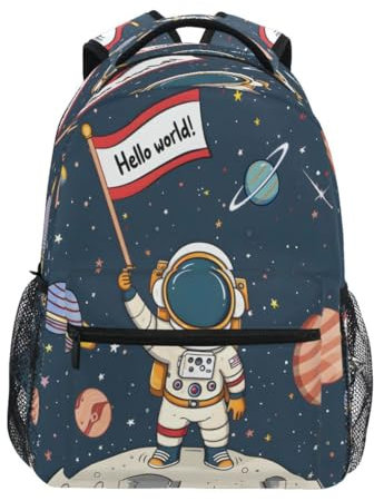 Mnsruu Sonnensystem Astronaut Planet Hello World Rucksack Tagesrucksack Schultasche Reise Schultertasche für Studenten Jungen Mädchen, mehrfarbig, L