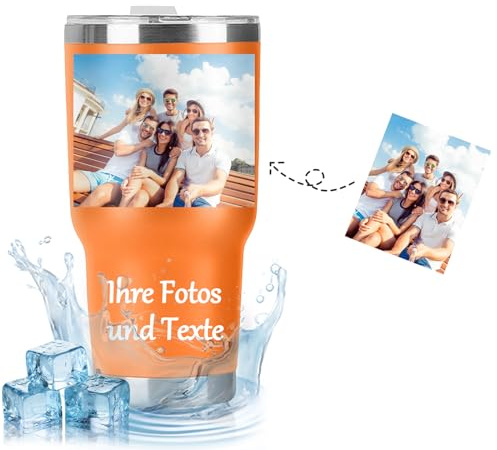 Kaffeebecher Thermo Personalisiert, Thermobecher Personalisiert mit Foto Name Text, 30oz/890ml Edelstahl Kaffeebecher mit Deckel, Doppelwandig Camping Becher, Geschenke für Frauen Männer Ihn Sie
