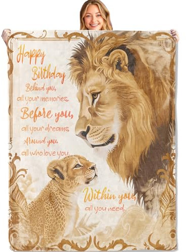 MIEPOS Happy Birthday-Decke, Geschenke für Tochter, Sohn, 127 x 152,4 cm, Festival-Party-Dekoration, König der Löwen und Kinder, einzigartige Geschenkideen für Jungen, Mädchen, Nichte, Neffe, weich,