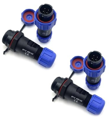 2 Pezzi Spina aeronautica SP13 a 4 poli, maschio spina e femmina presa cavo connettore IP68 impermeabile 2 pin Aviation Connettore per lampade esterne 200 V 5 A 18AWG