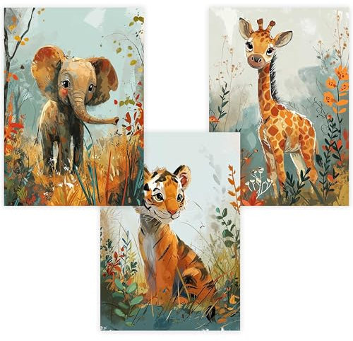 WANDKIND Kinderzimmer Poster Set P809 / Safari Tiere Babyzimmer Wandbild, Kinderposter (Eiche Natur, DIN A4-14,8 x 21,0 cm)