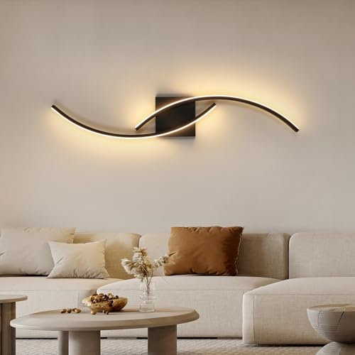Goeco LED Wandleuchte Innen 80 cm, 27W Lange Deckenlampe Schwarz 2 Fimmige 3000K Warmweißes Licht, Gebogene Design LED Wandbeleuchtung für Flur Treppenhaus Wohnzimmer Schlafzimmer