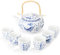 fanquare Blue and White Tea Set Flower Butterfly Teapot with Infuser Chinese Tea Pot Sets for Adults Gifts, One Teapot with 6 Cups