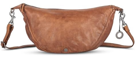 Cas8 Halbmondtasche LENI - Moon Bag groß mit verstellbarem Schultergurt, Umhängetasche aus Echtleder mit Reißverschluss, Schultertasche im Used-Look, cognac
