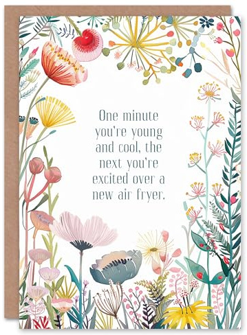 Artery8 Greeting Card Happy Flowers Excited Over New Air Fryer Funny For Her Woman Wife Mum Daughter Sister Birthday Card