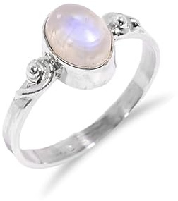 HIMALYA QUARTZ Edelsteinring 925 Silber Mondstein Natürlicher Geburtssteinring Cabochon Ovale Form Vintage Damen Herren Statement Ring Versprechensring BR14-3,5