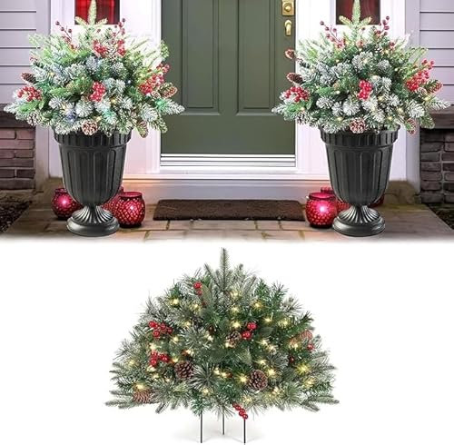 Weihnachts-Pflanzgefäß-Füller for den Außenbereich – beleuchteter künstlicher Weihnachts-Füller | Vorbeleuchteter 16-Zoll-Weihnachtsbaum mit Ständer | 50 LED-Leuchten, leuchtender Pflanzgefäß-Füller f
