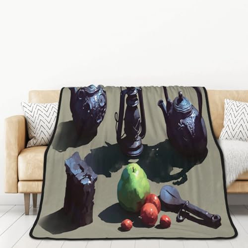 Double Sided Ultra Soft Flannel Blanket 60x80in - Multifunctional Home Decoration Blanket Suitable for Winter and Autumn - Sofa and Queen Size Bed - Teapot and lamp