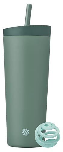 BlenderBottle 2-in-1 Insulated Stainless Steel Shaker Tumbler, Swig Leakproof Lid, Straw, BlenderBall, BPA Free, For Protein Shakes, Smoothies, And Pre Workout, 24 oz, Green (Seaglass)