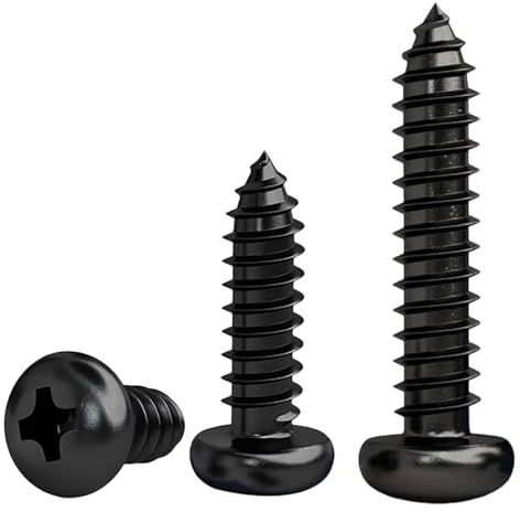 FandWay 30Pcs Self Tapping Screws Black,M5x25mm Wood Screws 304 Stainless Steel,Pan Head Self Drilling Screw,Round Head Sheet Metal Screw Phillips Drive for DIY WoodWork Repairs.