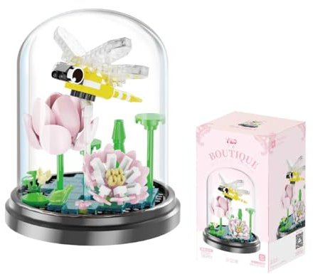 TRavesty Libelle Blumenstrauß Bausteine Bausatz, kreativer Insekt Blumen Bauset Pflanzen Blumenstrauß mit Staubschutzhülle, Insekt Blumenstrauß Bauspielzeugsets Geschenke für Erwachsene Kinder