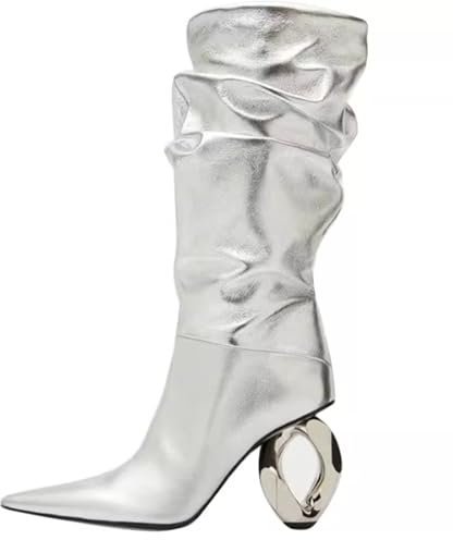 SofLuxe Stivali con Tacco Alto in Metallo a Punta, Stivali Comodi e Versatili, Stivali Eleganti e Moderni, Abbigliamento Versatile,Silver,36