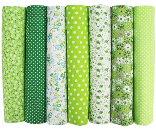Yuiturt 7 Stück Baumwollstoff Stoffpaket 50 x 50 cm, Reiner Grüner Stoff für Patchwork, Nähen, Quilten & Basteln, Stoffreste zum Nähen, Verschiedene Muster, Stoff Grün