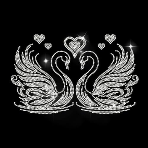 MAYJOYDIY Symmetry Swans Strass Aufbügler Hotfix Transferaufkleber Mit Liebesherz Funkelnd DIY Flicken Reparatur See Schwan Tier Hotfix Für T Shirts Jacken Taschen Jeans Basteln Kleidungszubehör