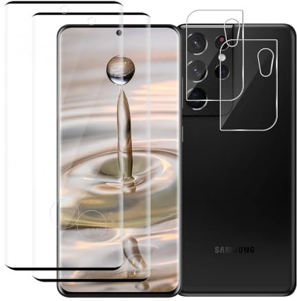 VSEER 2+2 Stück Schutzfolie für Panzerglas für Samsung Galaxy S21 Ultra 5G, Keine Luftblasen Ultra-Klar Samsung S21 Ultra Kameraschutz, 3D Hohe Feinfühligkeit S21 Ultra 5G Displayschutzfolie