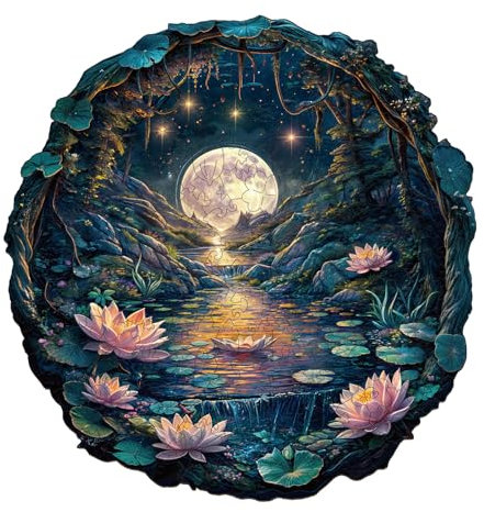 KaayeeWood Holzpuzzle Erwachsene,300 Teile Höhle Mond Lotus Holz Puzzle,Einzigartige Wooden Puzzle Mit Box Aus Holz Geburtstagsgeschenk für Erwachsene und Kinder