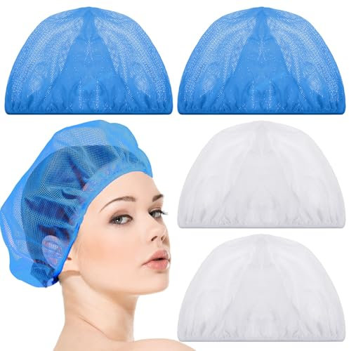 Grevosea 4 Stk Haarnetz Einweg Haarnetze Netz Plopping-Kappe Atmungsaktiv Haarnetz zum Trocknen Trockenhauben für für die Küche oder Zahnarzt Lockigem Haare Nachthaarhut Plopping Netz mit Kordelzug