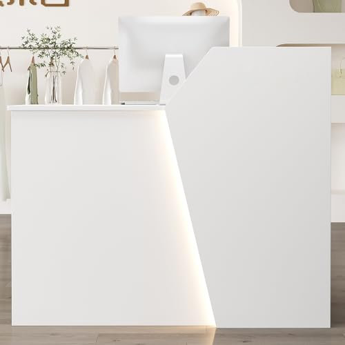 PVYGDXYI Rezeptionstisch, Stehtisch, Theke mit Schublade und Aufbewahrungsschrank, Büro-Einzelhandel, Thekentisch mit LED-Licht (Weiß, 120 cm)