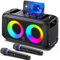 HWWR Karaoke Machine for Adults Kids, Bluetooth Speaker with 2 Wireless Microphones for Singing, PA System with HiFi Sound/Dual 3 Subwoofers/Echo Adjustment/Disco Lights for Home Party (Black)