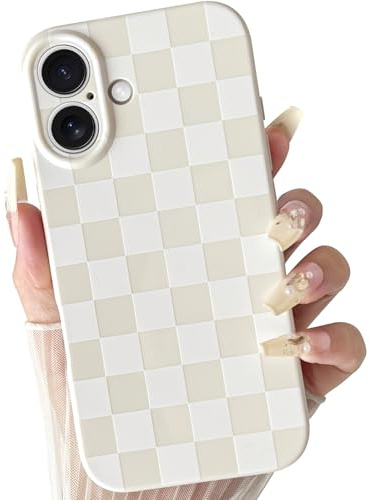 SmoBea hülle für iPhone 16, Kariertes Schachbrett Muster Design Weiche TPU Silikon Handyhülle mit kameraschutz Schlanke Stoßfest Schutzhülle für Frauen Mädchen - Weiß