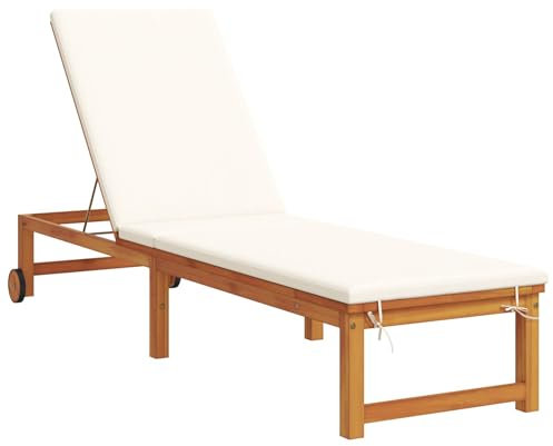 vidaXL Sonnenliege mit cremfarbenen Kissen aus massivem Akazienholz, Verstellbarer Rückenlehne, klappbarem Gartenstuhl, Relaxsessel für die Terrasse, modernes Möbelstück für draußen