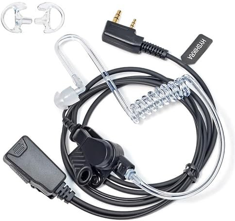HYSHIKRA Walkie Talkie Earpiece with mic, 2 Pin Headset with PTT, Compatible with Kenwood eSnic Retevis Baofeng UV-5R Radio Ear Piece for Security Bodyguard (Transparent tube with earplugs, 1 Pack)
