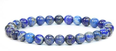LAKADA Bracelet en lapis-lazuli véritable pierre précieuse avec perles rondes de 6mm - différentes longueurs - bracelet en pierres précieuses porte - bonheur talisman cadeau