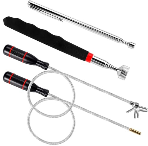 4 Stück Teleskop Magnetstab, 60cm Flexibler Magnetheber Magnetstabgreifer | Tragbares Biegbares Magnetgreifer, Teleskopmagnet Stabmagnet für Aufnehmen von Kleine Teilen Metallgegenstände (3LB 5LB 15LB)