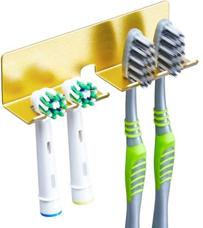 GGQ Zahnbürstenhalter Elektrische Zahnbürste - Zahnbürstenhalter Wand Ohne Bohren, Aufsteckbürsten Halter, Elektrische Zahnbürste Halterung, Selbstklebend Zahnbürstenkopf Halter (Gold, Groß)