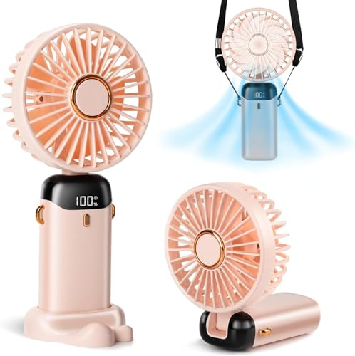 Handheld Fan with Water Mist – 4000mAh USB Rechargeable, 5V Portable Neck Fan, 3-Speed & 5 Wind Modes, Foldable, Ultra-Quiet 35dB, ABS+PP Safe Material – For Car, Office, Travel, Outdoor (Pink)
