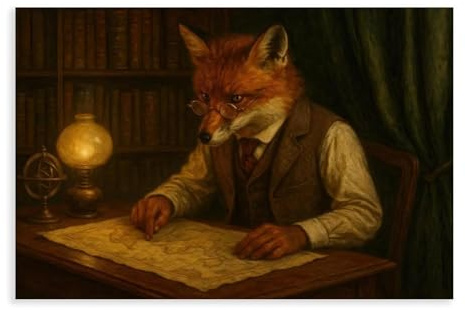 GQVCJSW Fox Antikkarte Raum_Dark Academia Study Art Leinwand Poster Wandkunst Dekor Druck Bild Gemälde für Wohnzimmer Schlafzimmer Dekoration 20 x 30 cm