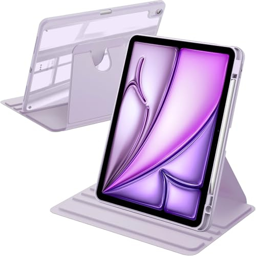 A-BEAUTY Coque Rotative Compatible avec iPad Air 13 Pouces M4/M3/M2 (2026/2025/2024) avec Porte-Pencil, Étui Transparente Antichoc, Réveil/Sommeil Auto, Violet