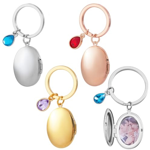 nbeads 3 Stück Foto Medaillon Schlüsselanhänger, 6.7cm Ovale Anhänger Aus Edelstahl Mit Strasssteinen Aus Legierung Und Ringen Bilderrahmen Charm Für DIY Schmuck machen Gedenkgeschenke