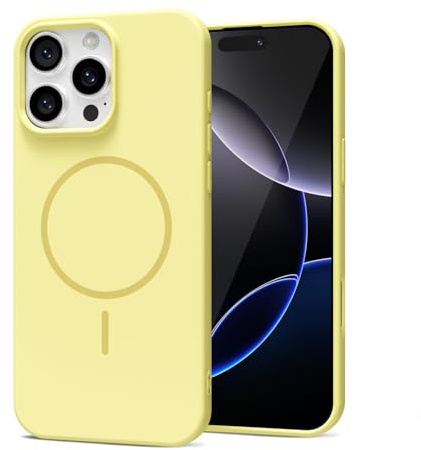 LoeoeL Magnetic Phone Case for iPhone 16 Pro Max Case Silicone Compatible with MagSafe, Cute Slim Thin Mag Safe Phone Cover for Women, Girly Aesthetic Soft Rubber Gel Mag Safecase, Yellow