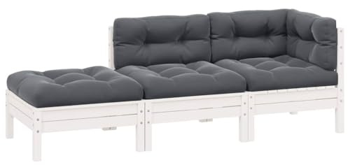 LoogCape 3-TLG. Garten-Lounge-Set, Weißes Kiefer Massivholz Loungeset mit Anthrazit Kissen für Terrasse, Outdoor Möbel Sitzgruppe, 110 kg Tragkraft pro Sitzplatz
