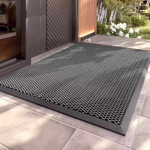 Nicoman Fußmatte Aussen 60x40 cm - Schmutzfangmatte für Haustür, Wetterfest & rutschfest, 3D Wabenstruktur Türmatte mit TPE Rücken, Wasserdurchlässiger Eingangsmatte (Dark Grey)