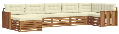 vidaXL Sofagarnituren 7 pcs Natur und Creme Massivholz Akazie, Gartenlounge, langlebiges Ecksofa, Sitzmöbel für außen, Terrasse, Moderne Möbel, Bequeme Gartenmöbel