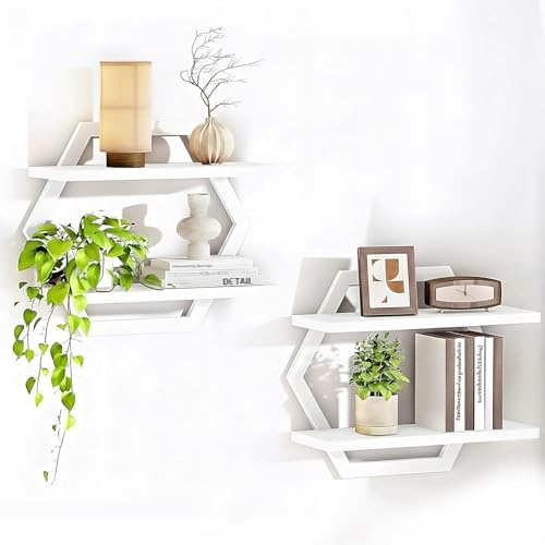 Yahbrra Wandregal Weiß Metall Schweberegal 2er-Set (Weiß, 2-Stück) | Küche Wohnzimmer Keller Stabil Modern Regalbrett für Wanddekoration Platzsparend Haushalt Büro