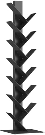 [en.casa] Regal Eksjö Bücherregal klein Standregal in Baumform mit 12 Ebenen CD Regal stehend aus Metall für Wohnzimmer Schlafzimmer 150 x 39 x 39 cm Schwarz