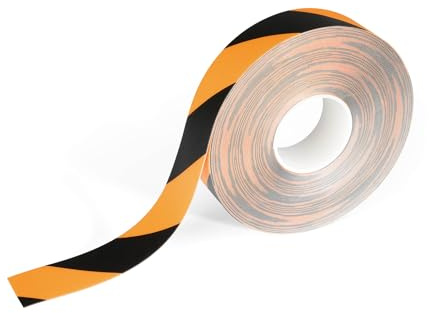 Durable Duraline Bodenmarkierungsband, rutschhemmend, schwarz/gelb, 1021130 | Selbstklebendes Warnband, 50 mm x 30 m, R9 Rutschhemmung, staplergeeignet, für Lager und Fahrwege