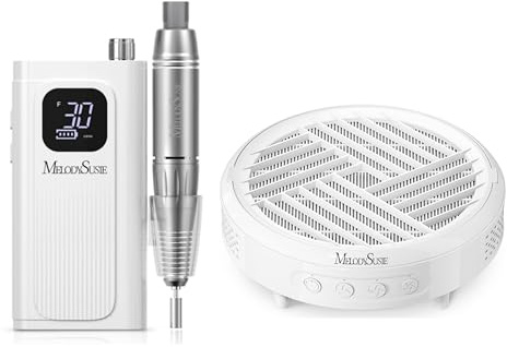 MelodySusie Entry-Level Clip-On Cordless Nail Drill SC300F White and Compact Hpro Nail Dust Collector