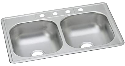 Dayton Stainless Steel 33 x 22 x 7-1/16, 1-Hole Equal Double Bowl Drop-in Sink