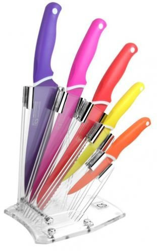 Set di 5 coltelli antiaderenti colorati con ceppo in Plexiglass CS Solingen - GOOD4U Made in Germania